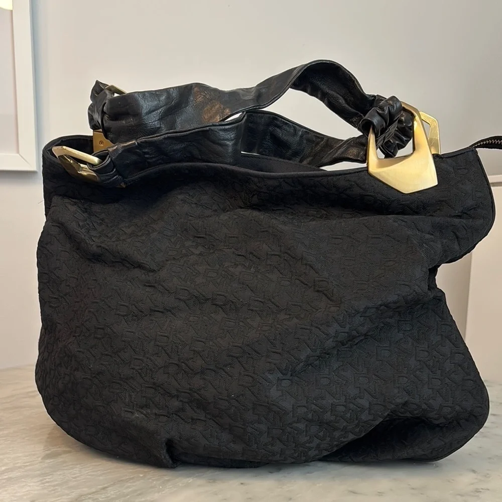 Donna Karan Black and Gold Hobo Bag with Textured Design - Picture 1 of 5